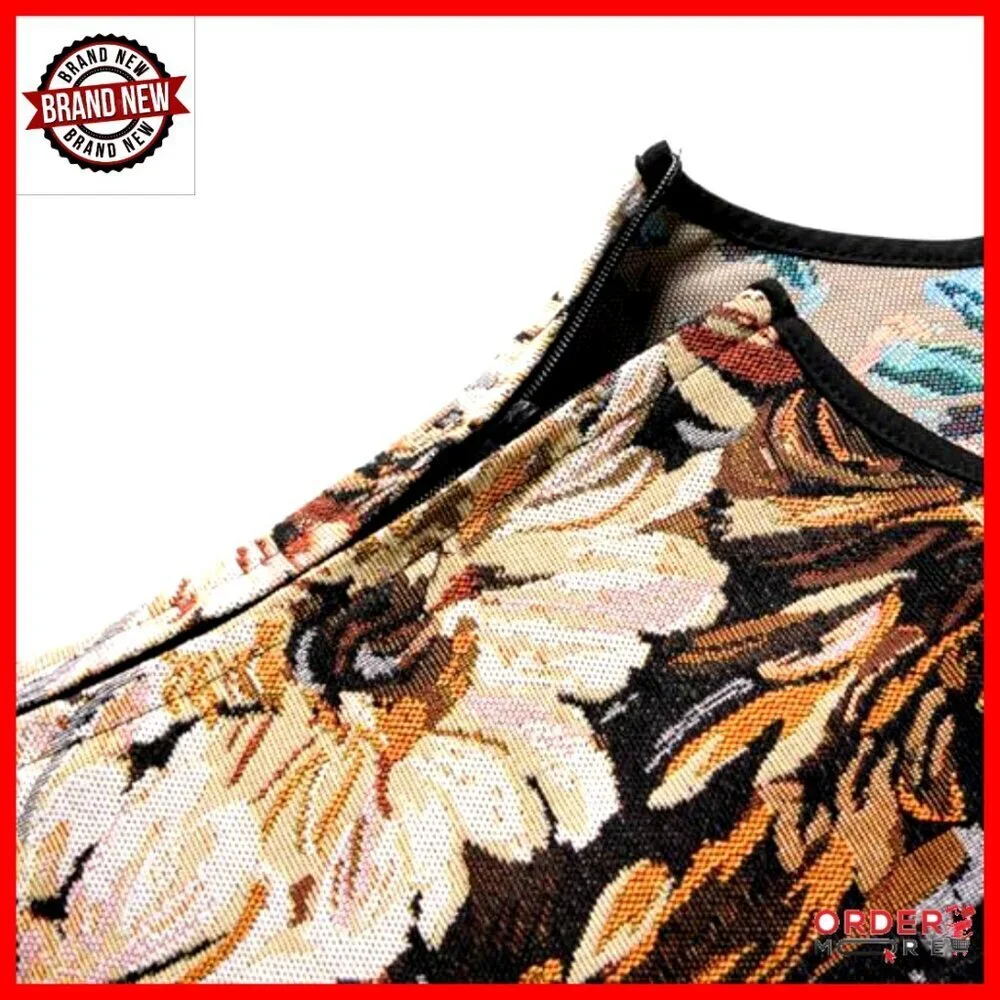 Vintage Floral Overbust Corset Renaissance Lace Up Bustier Top Adjustable